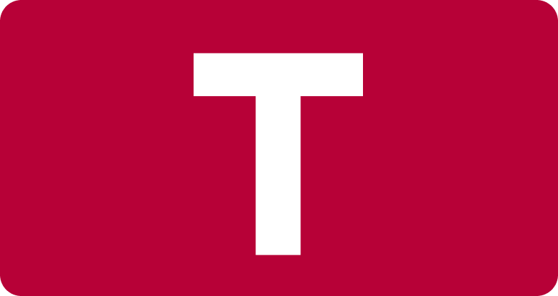 White letter T logo on red background